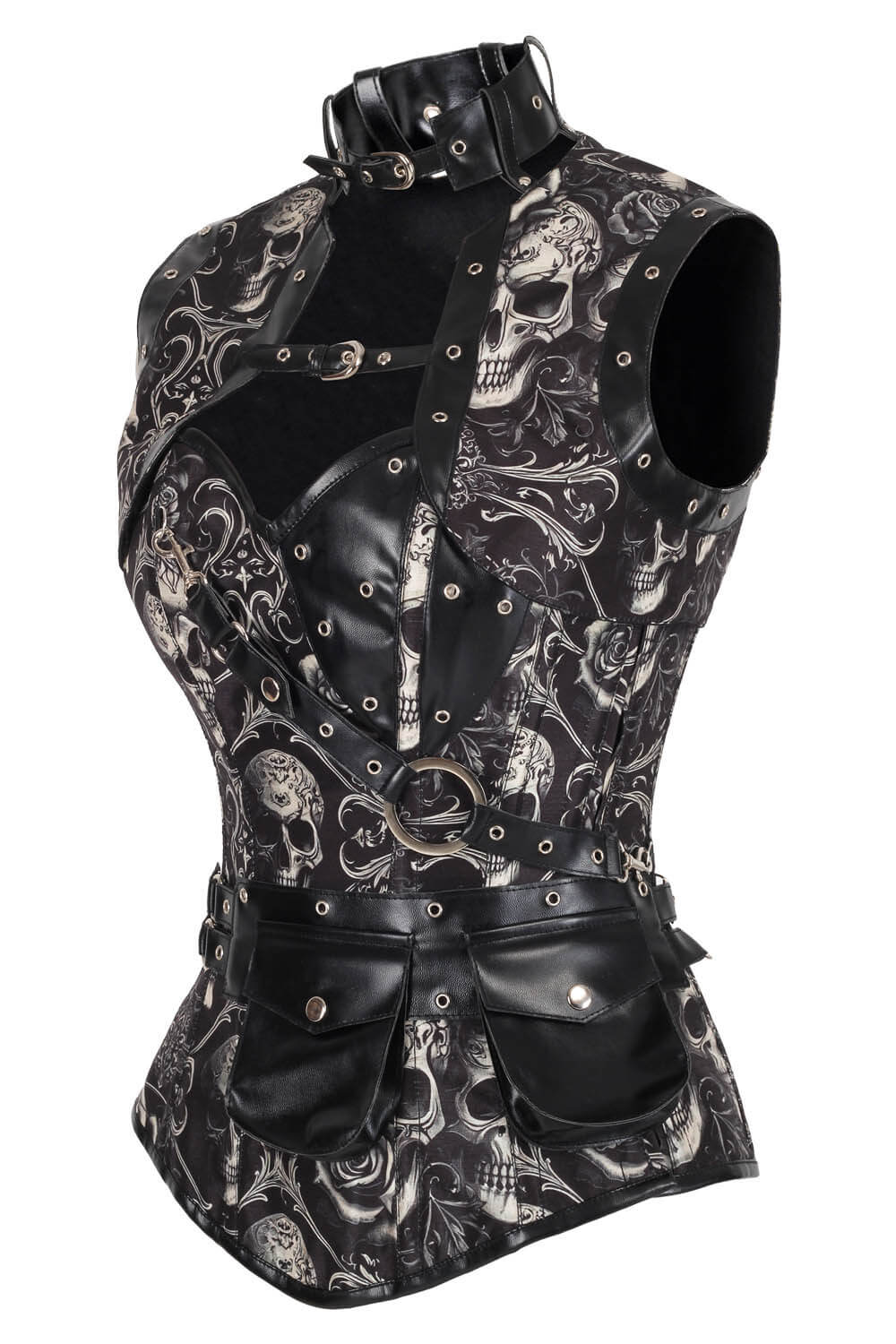 Kionah Skull Baroque Scrollwork Overbust Corset