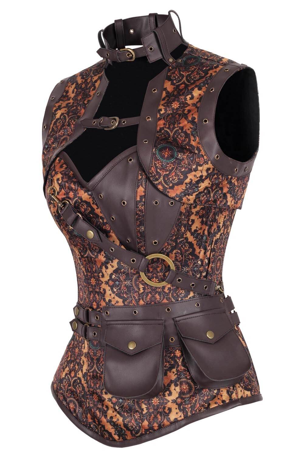 Earlene Steampunk Compass Print Overbust Corset
