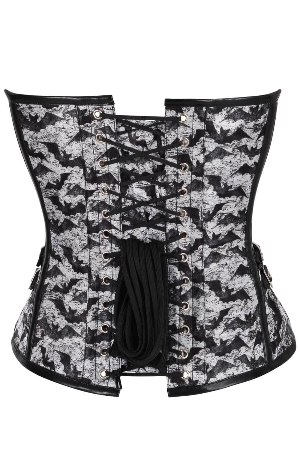 Shirlee Gothic Inspired Bat Print Overbust Corset