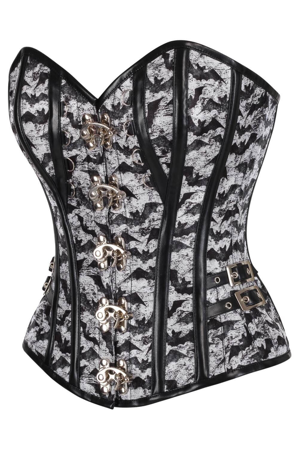 Shirlee Gothic Inspired Bat Print Overbust Corset