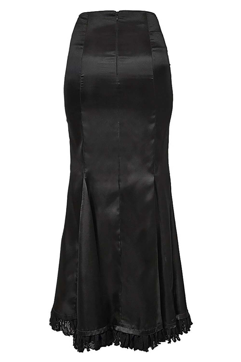 Kelsy Black Satin Gothic Full Length Skirt