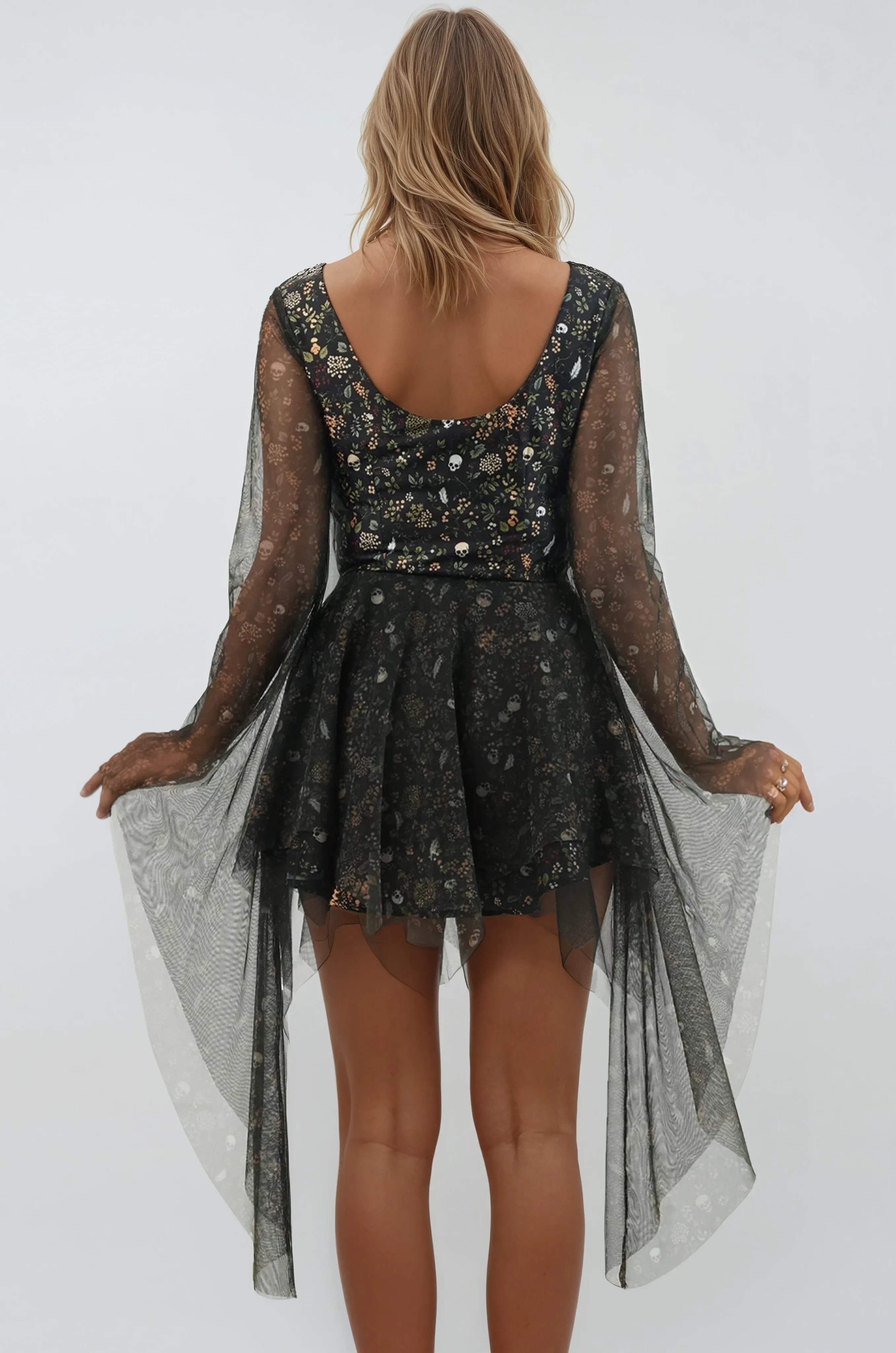 Isel Skull Feather and Floral Dress